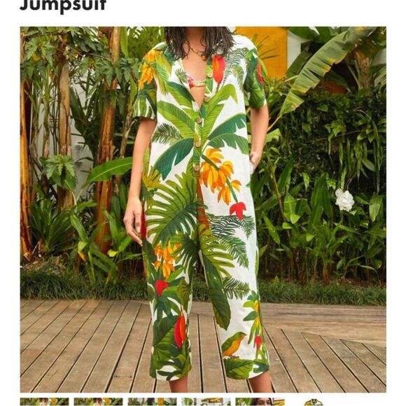 Farm Rio white cocoa forest jumpsuit size M - Picture 2 of 9